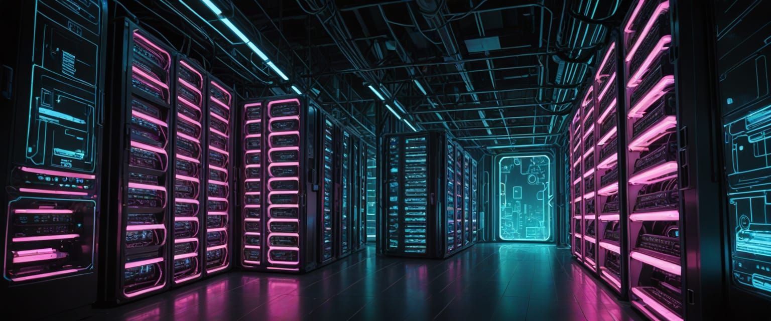 Futuristic Sci-Fi Server Farm in Comic Book Style