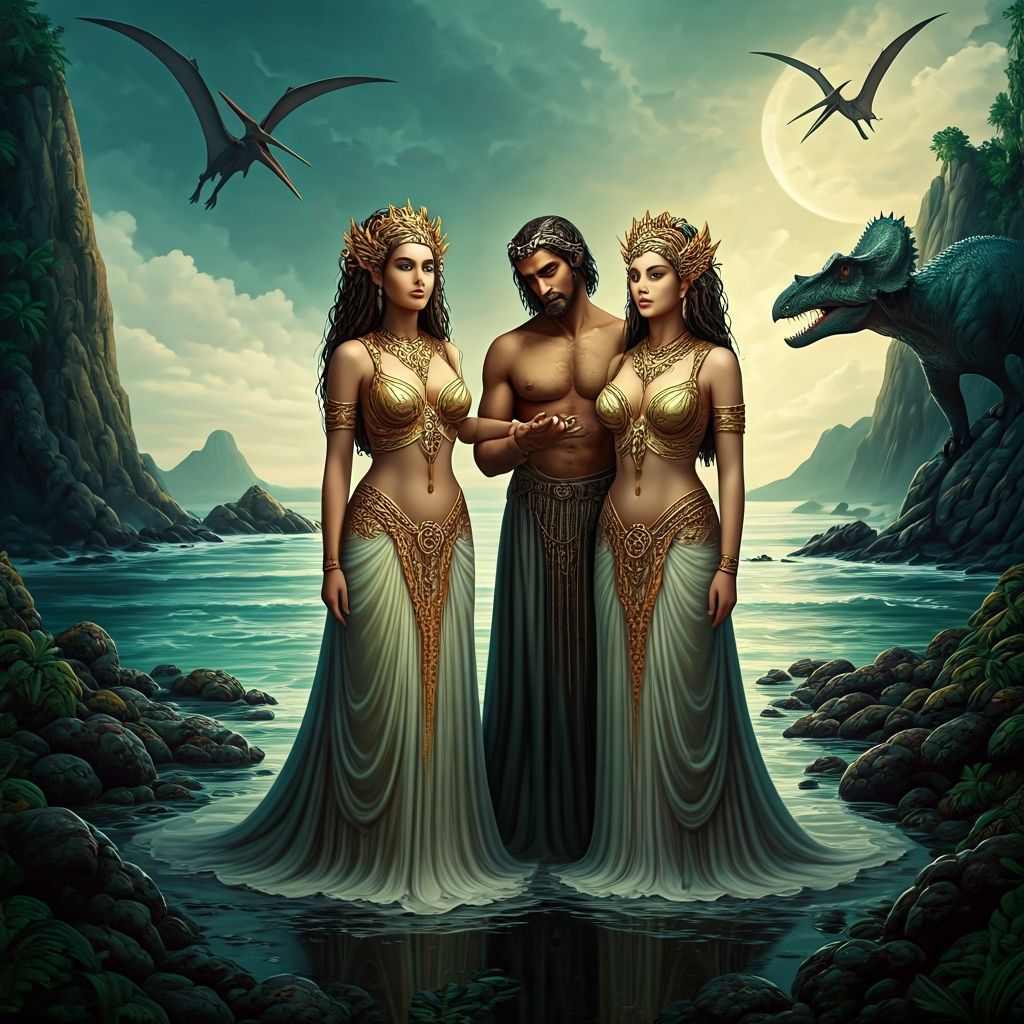 Mermaids and Dinosaurs on a Vibrant Coast