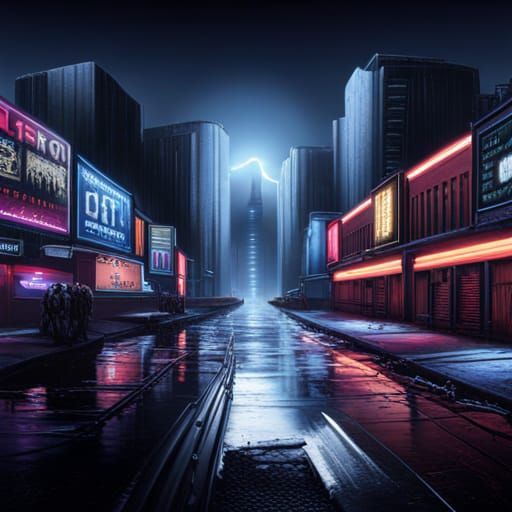 Abandoned Cyberpunk City in the Rain