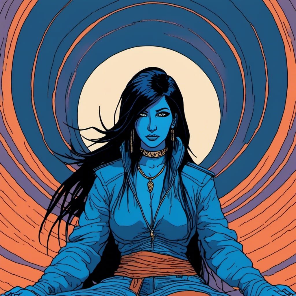 Moebius-Inspired Shaman Woman Casting Spell