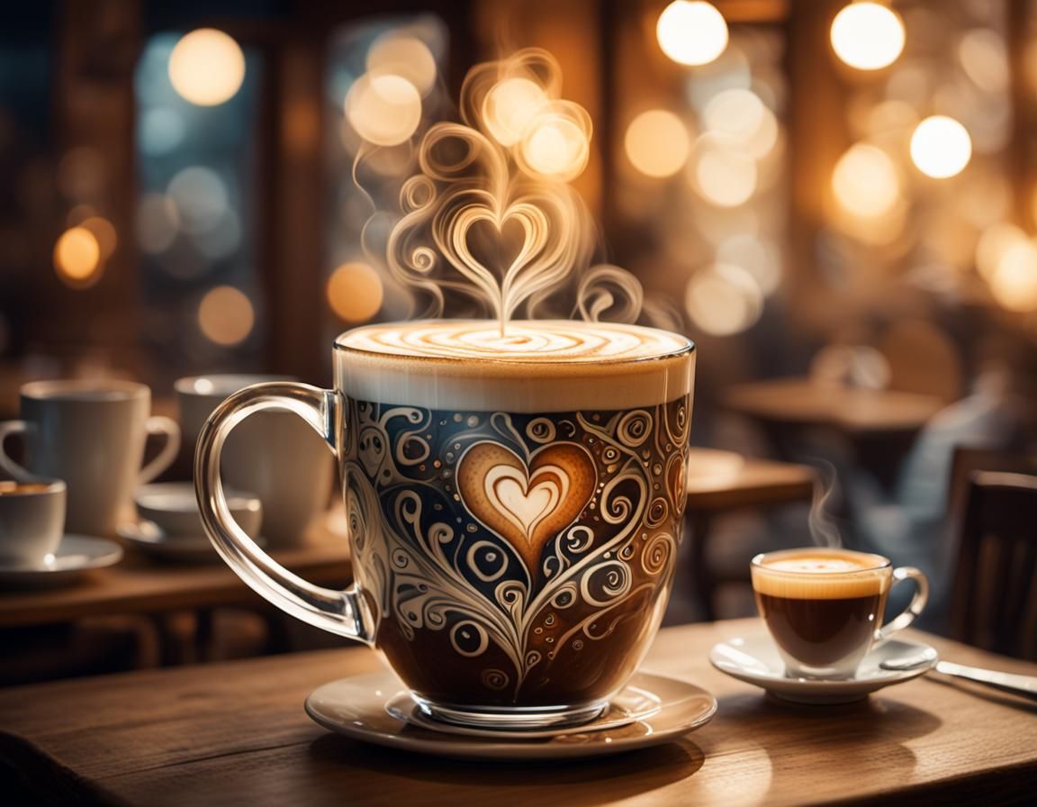 Surreal Latte Art in Dreamlike Cafe