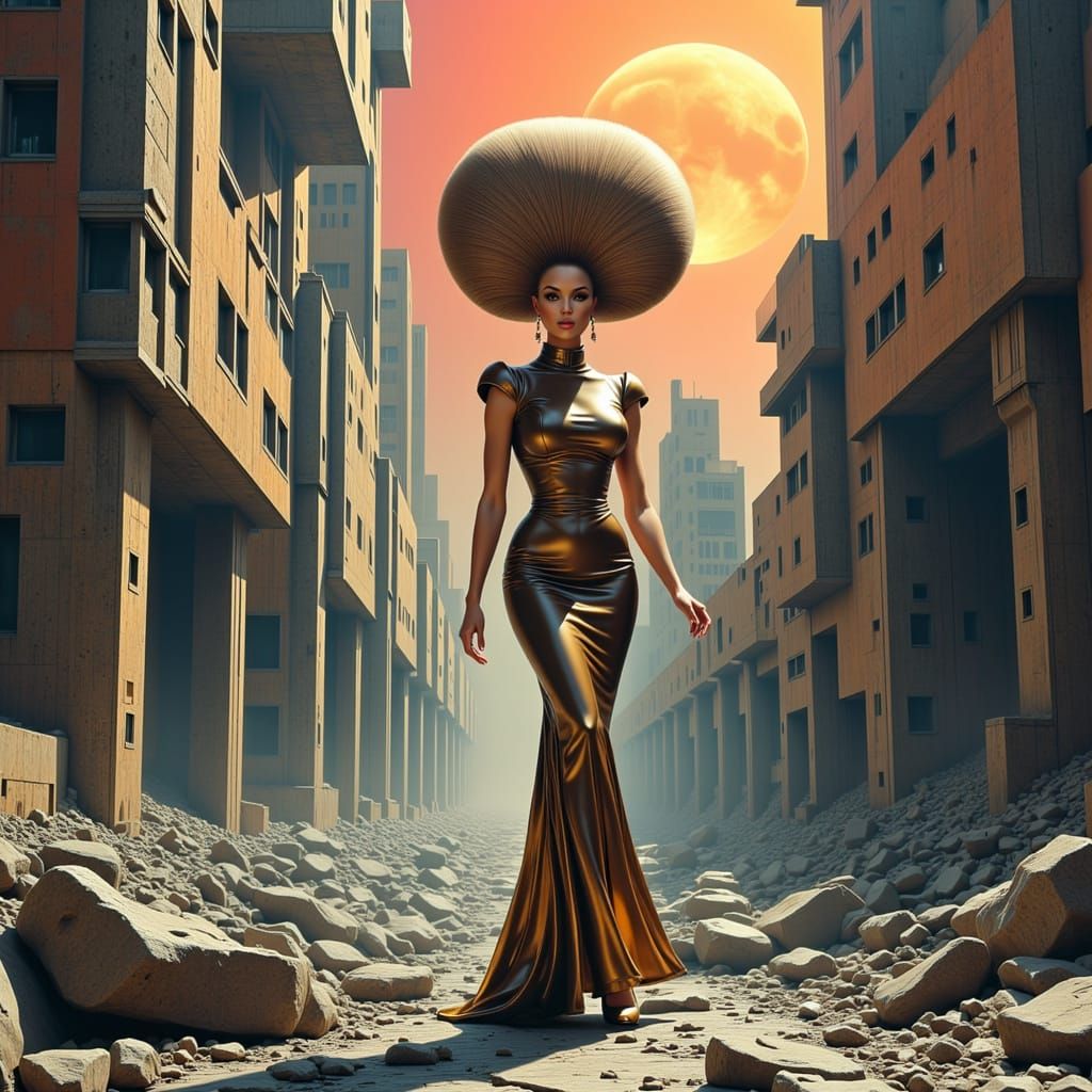 Futuristic Woman in Ruined Megastructure