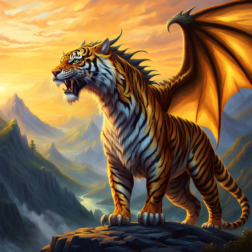 Majestic Dragon-Tiger Hybrid in Oil Painting Style