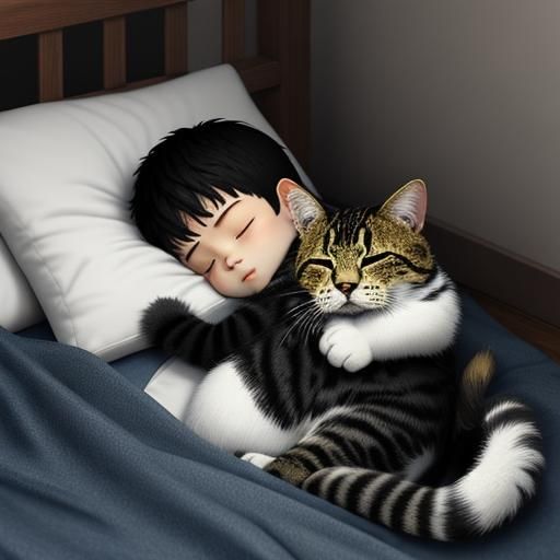 Child and Cat Cuddle: A Furry, Adorable Moment