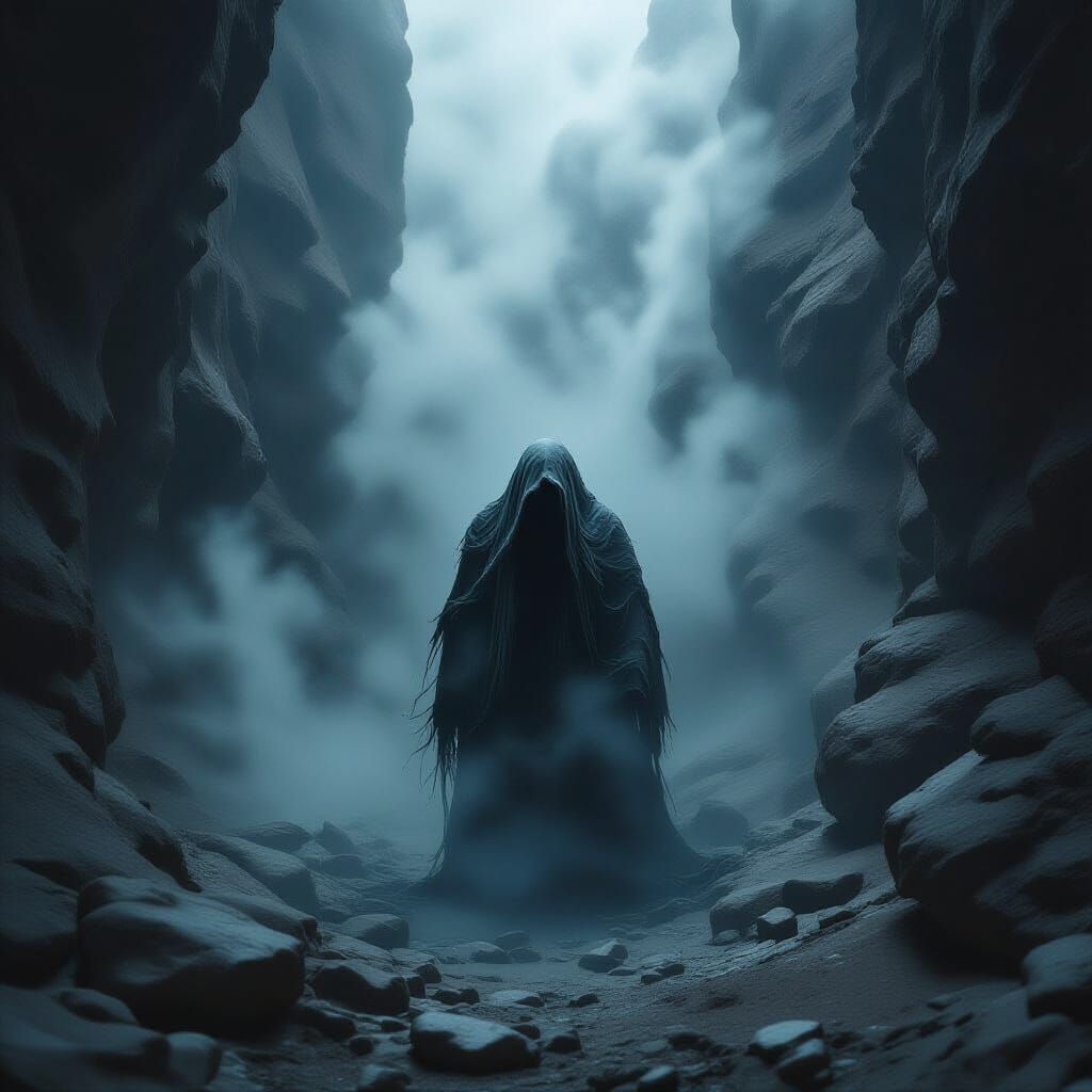 Eerie Creature Lurking in Misty Canyon