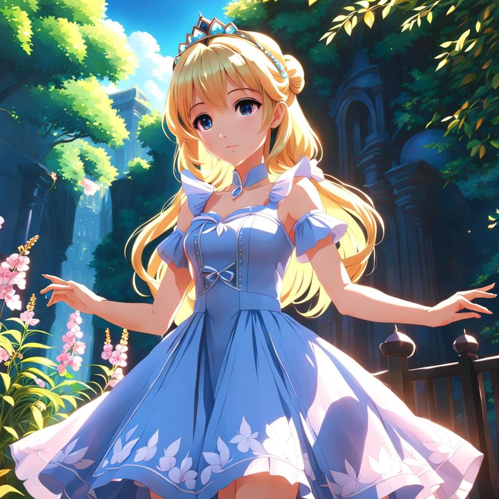 Anime Princess in Summer Dress: Detailed Matte Painting