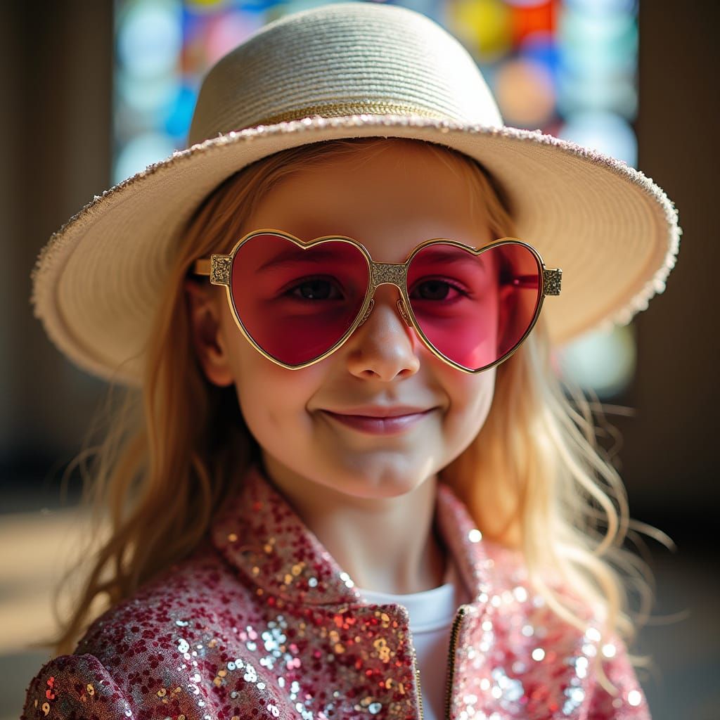 Whimsical Wrestler Girl in a Vibrant Church
