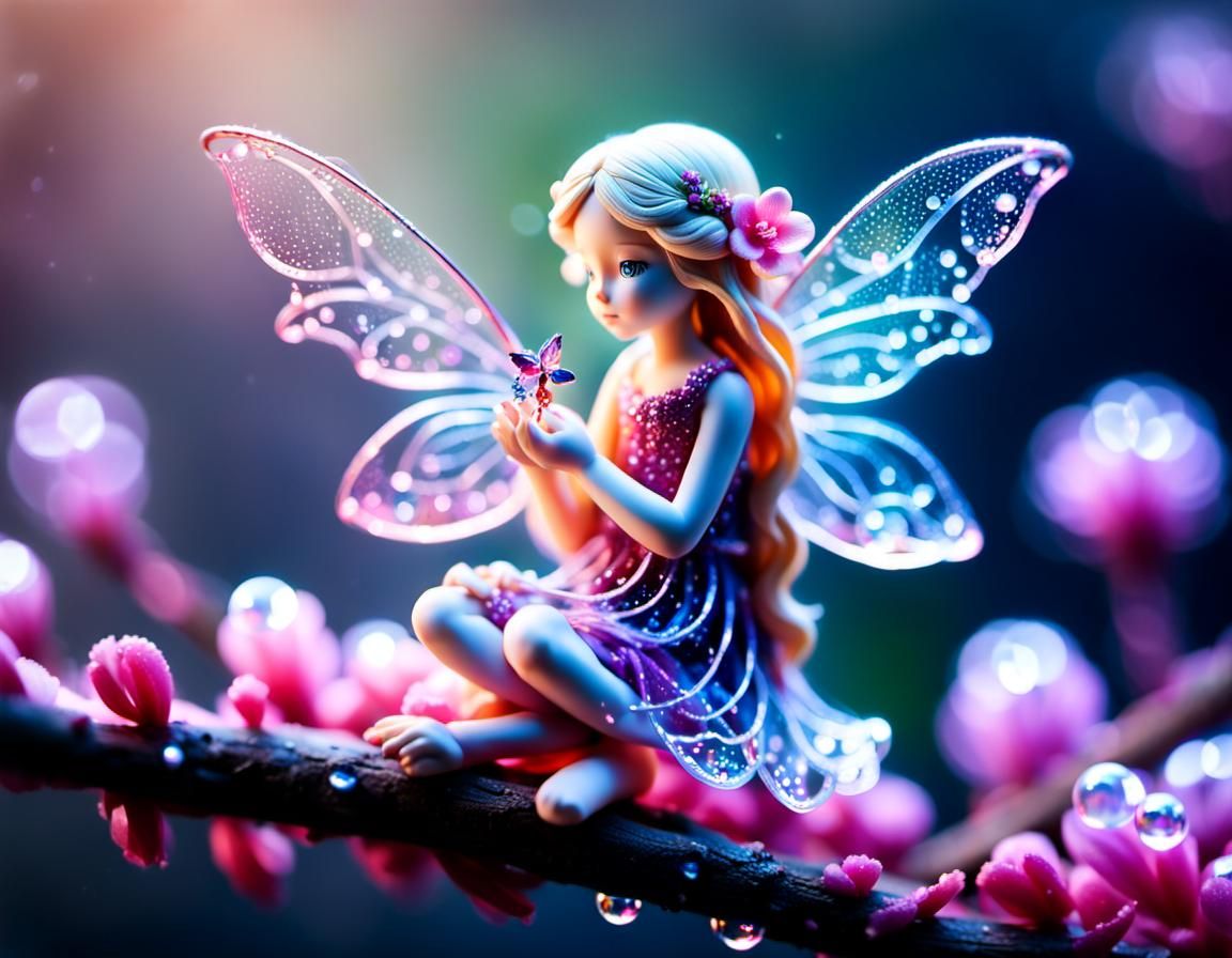 Bioluminescent Fairy on Flower, Digital Art