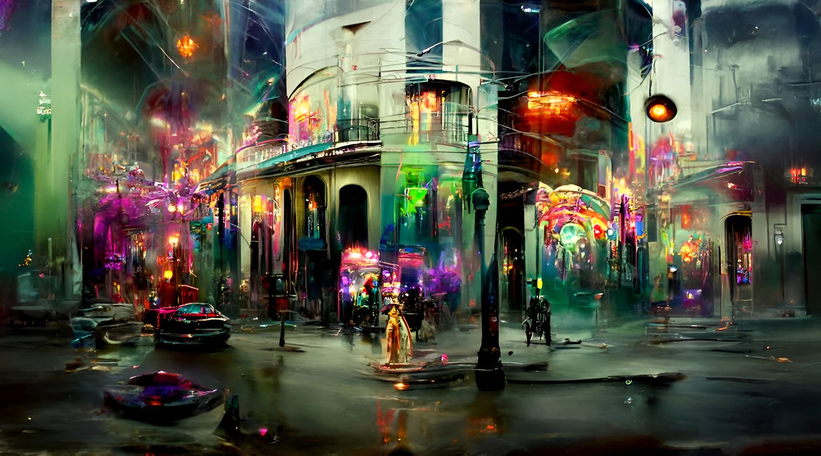 New Orleans Cityscape in Kaleidoscopic Dieselpunk Style