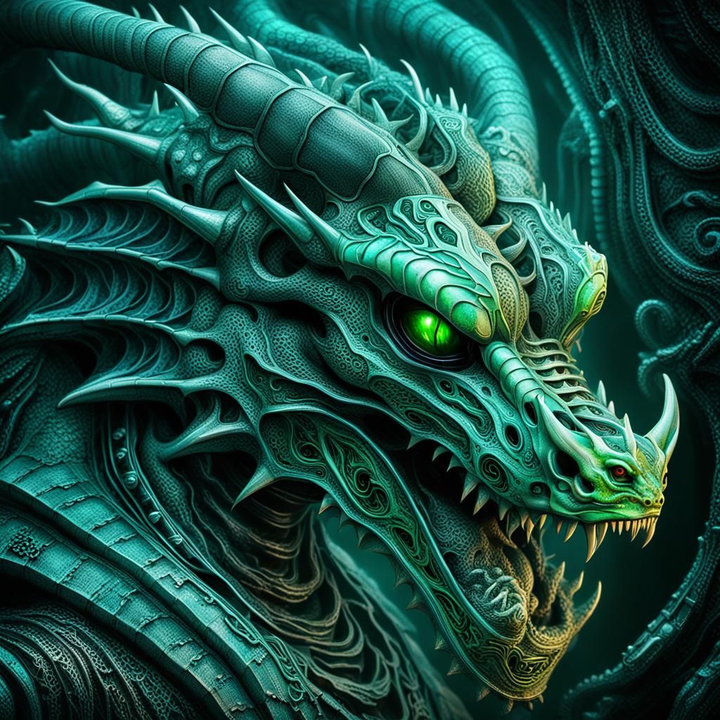 Biomechanical Dragon Emerges in Dark Fantasy Art