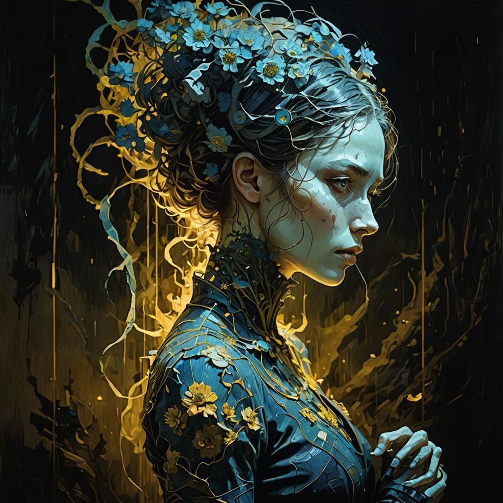 Eldritch Shadow Girl in Van Gogh Style