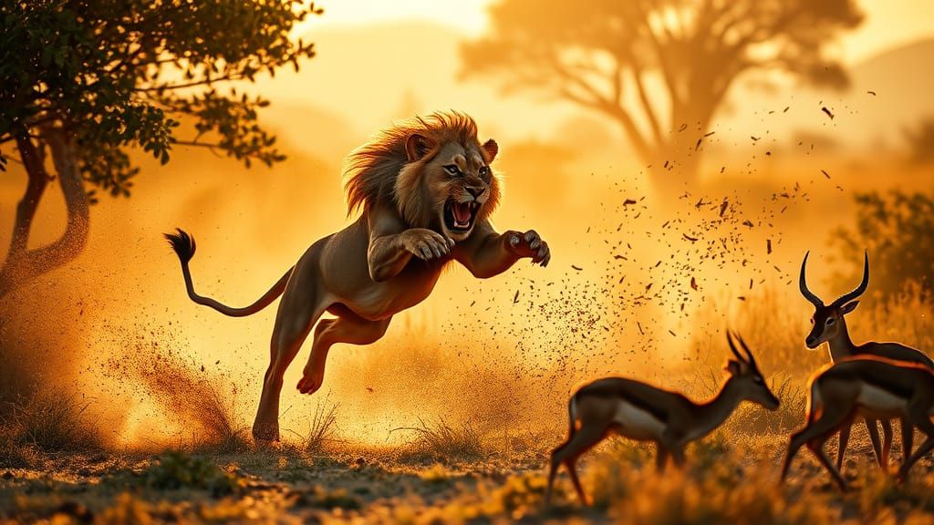 Lion in Mid-Leap, Epic Wildlife Photography