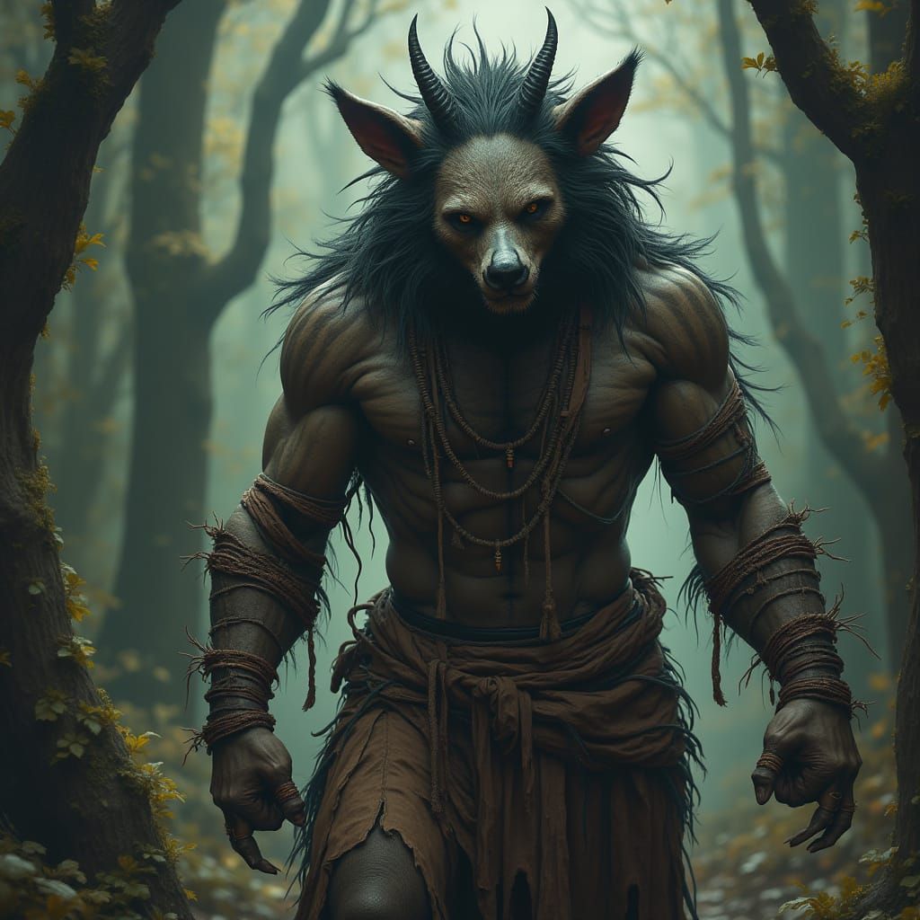 Dark Fantasy Voodoo Hyena in Tribal Attire