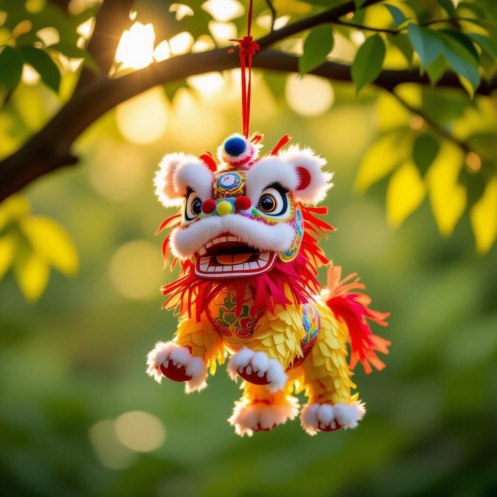 Vibrant Papier-mâché Lion Piñata in Sunlight