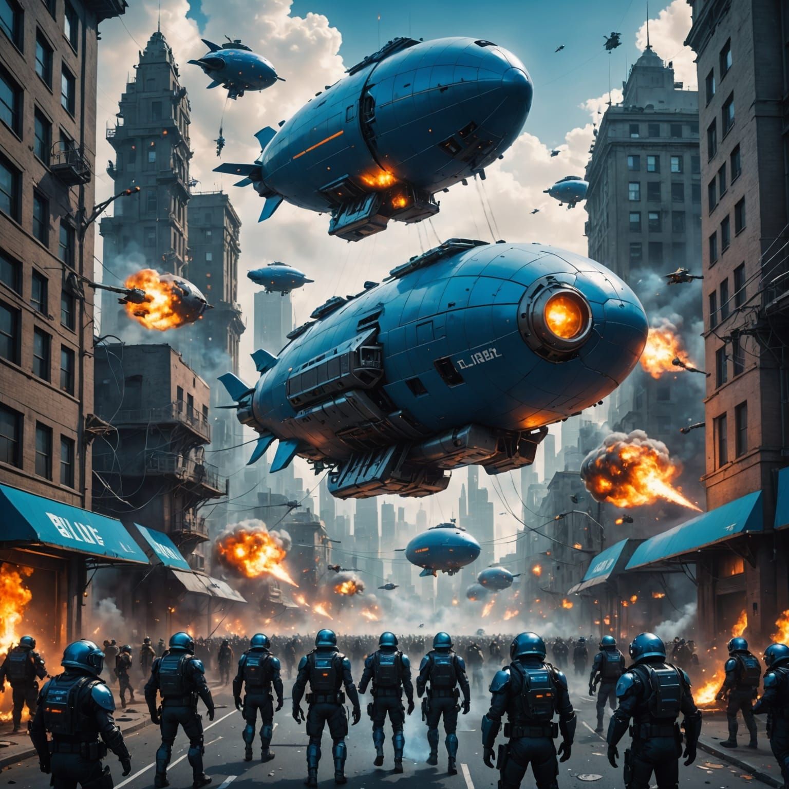 Cyberpunk Rebels Fight Robot Overlords in Burning City