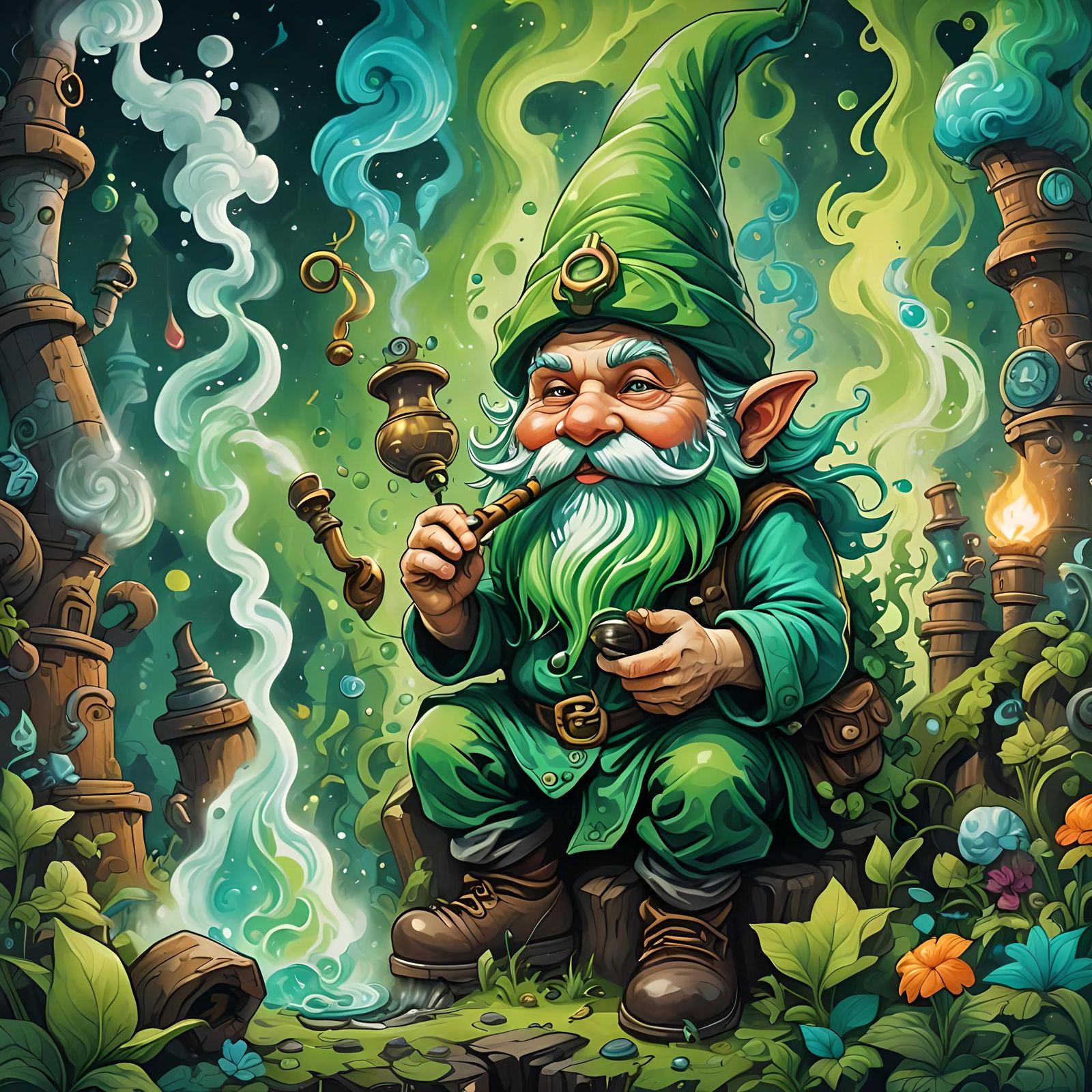 Gnome in Green Energy Vortex: Graffiti Art Style