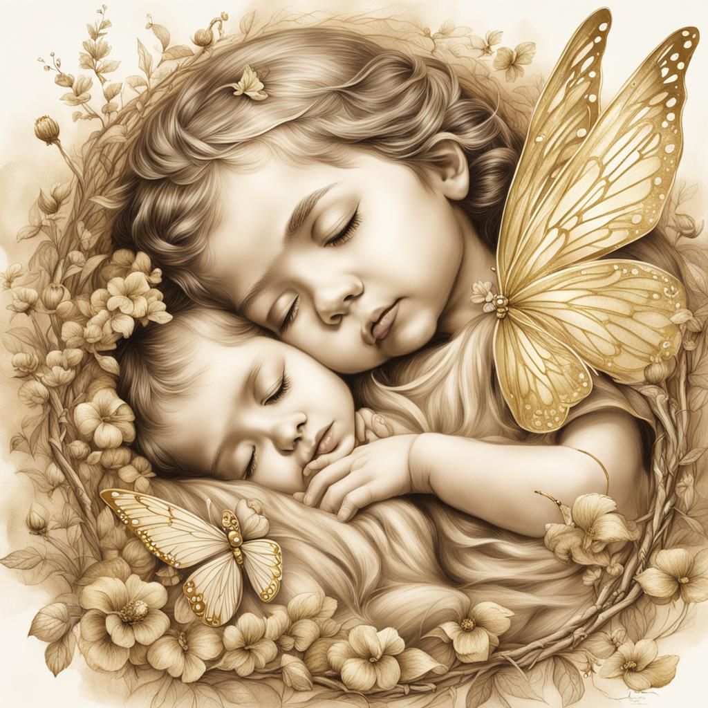 Fairies Guarding a Sleeping Child in Photorealistic Style