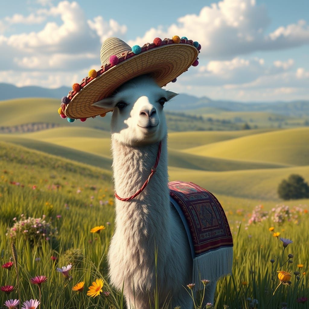 Llama in Sombrero: Detailed Matte Painting