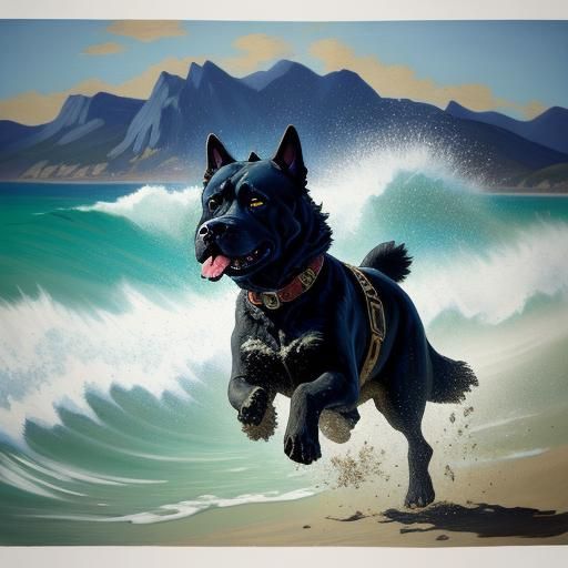 Woman Hiking with Mastiff: Impasto Pop Surrealism