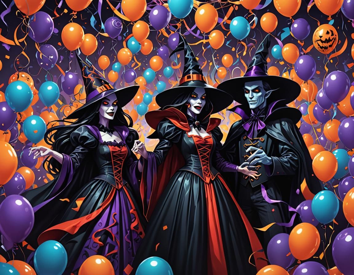 Vampire and Witch at Halloween Dance in Fractal Art