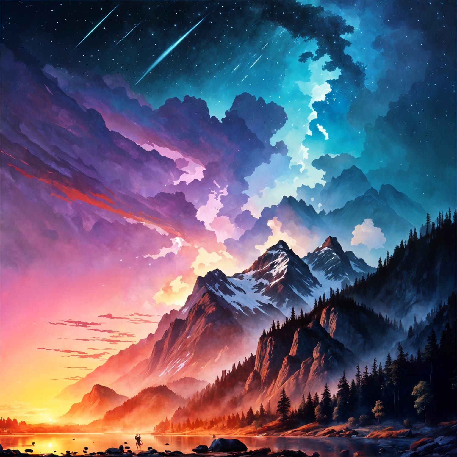 Romantic Landscape Painting with Vivid Colors