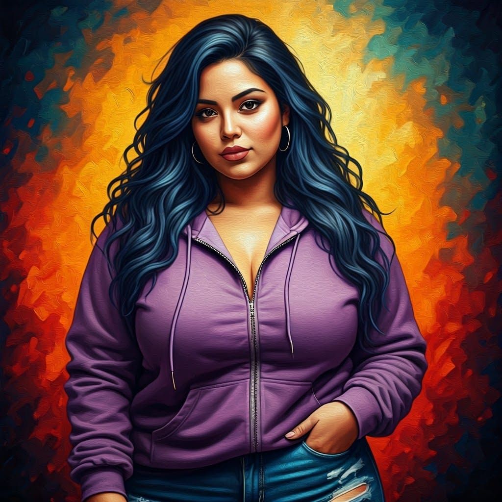 Curvy Latina Goddess in Vibrant Oil Painting