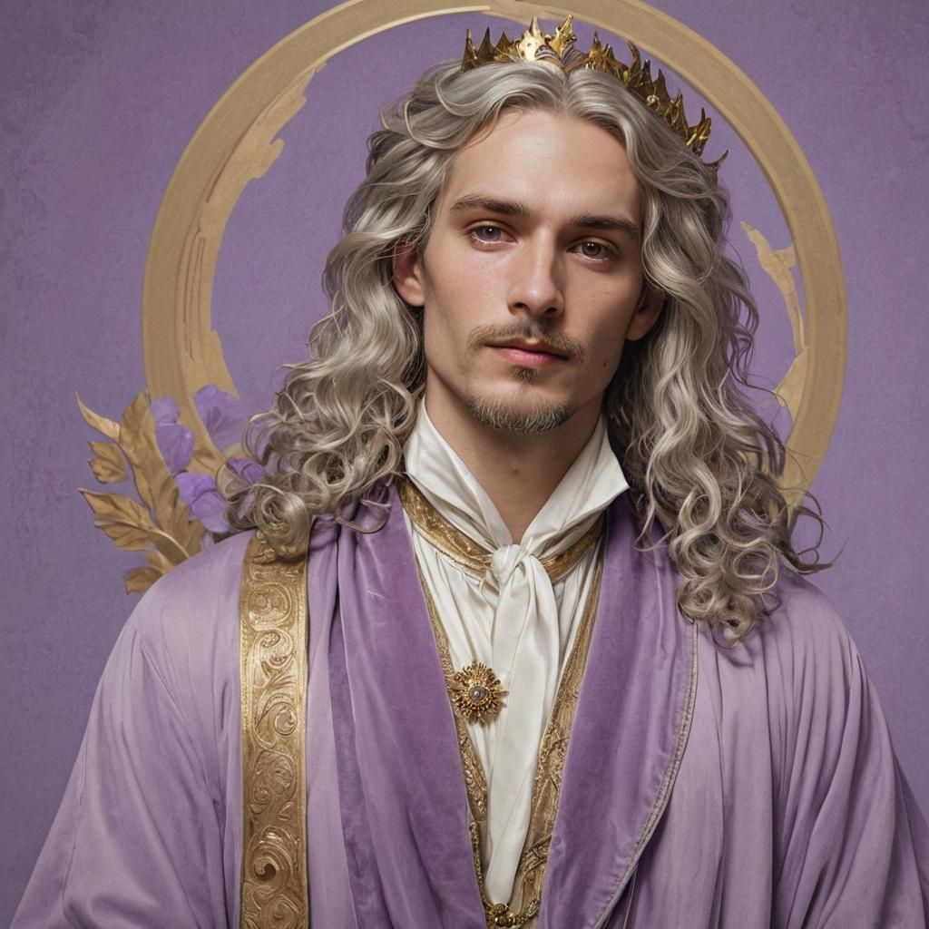 Silver Haired Man in Lilac Robe Portrait