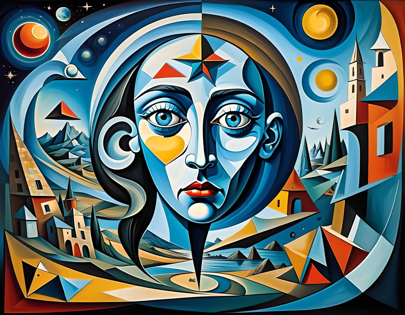 Cubist Cosmic Wonderland Inspired by Picasso and Dali