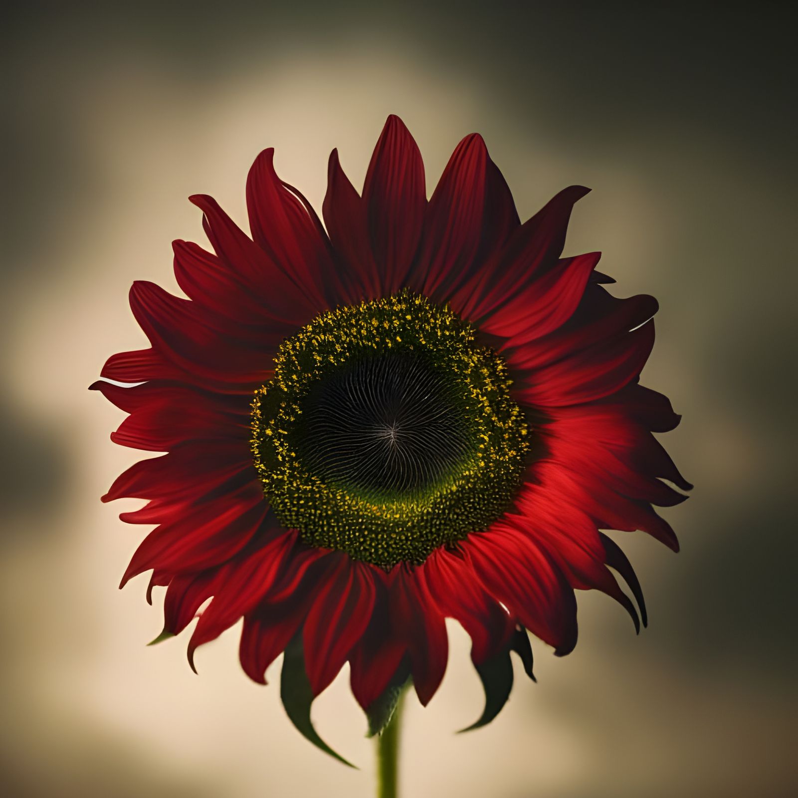 Dramatic Red Sunflower Close-Up Photo