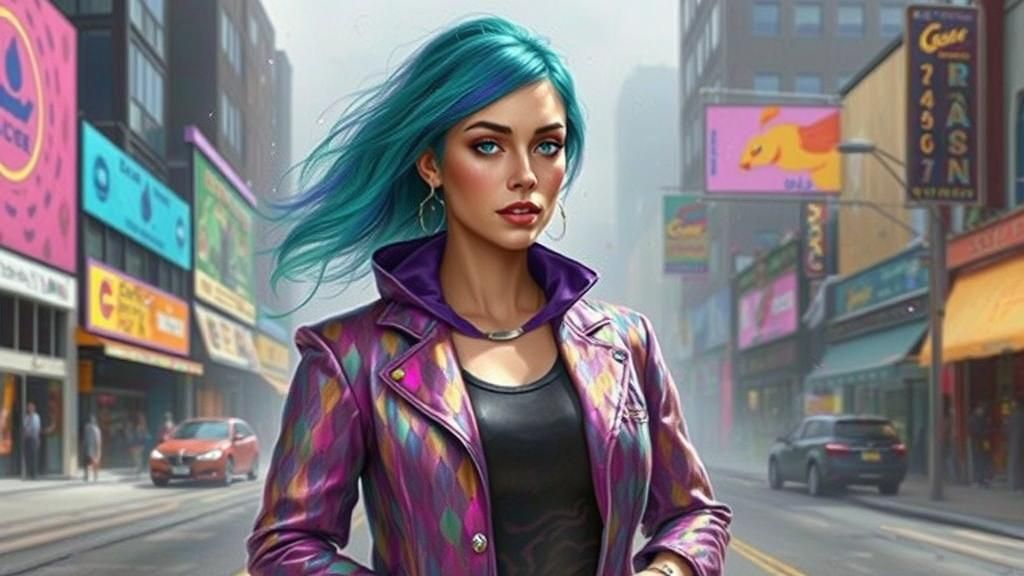 Iridescent Woman with Dragon Scales and Peacock Hair