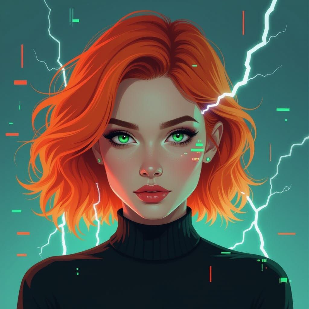 Woman with Glitch Effects in Corrupted Digital Art Style