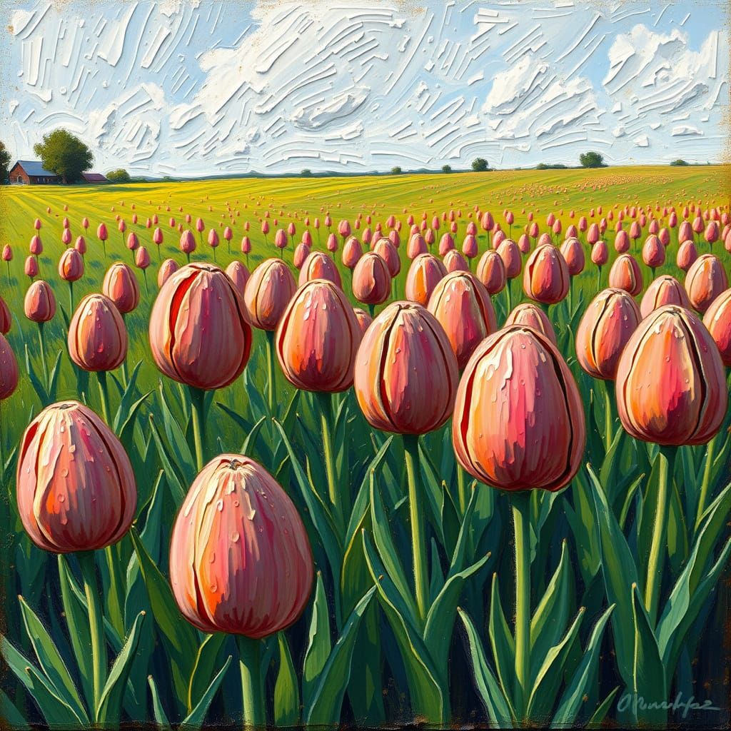 Vibrant Easter Eggs Bloom in a Post-Impressionist Grassland