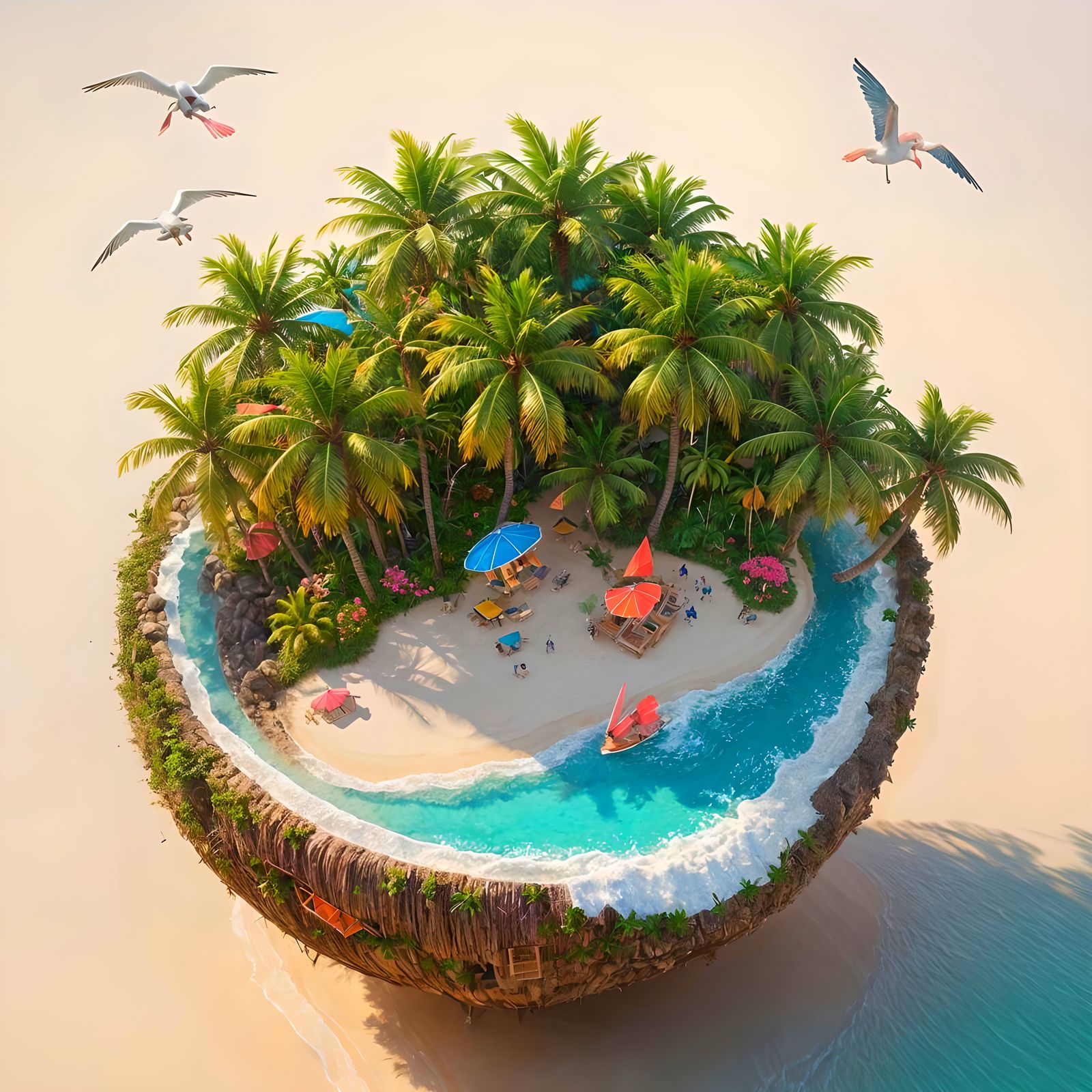 Miniature Tropical Paradise in Vibrant Pop Art Style