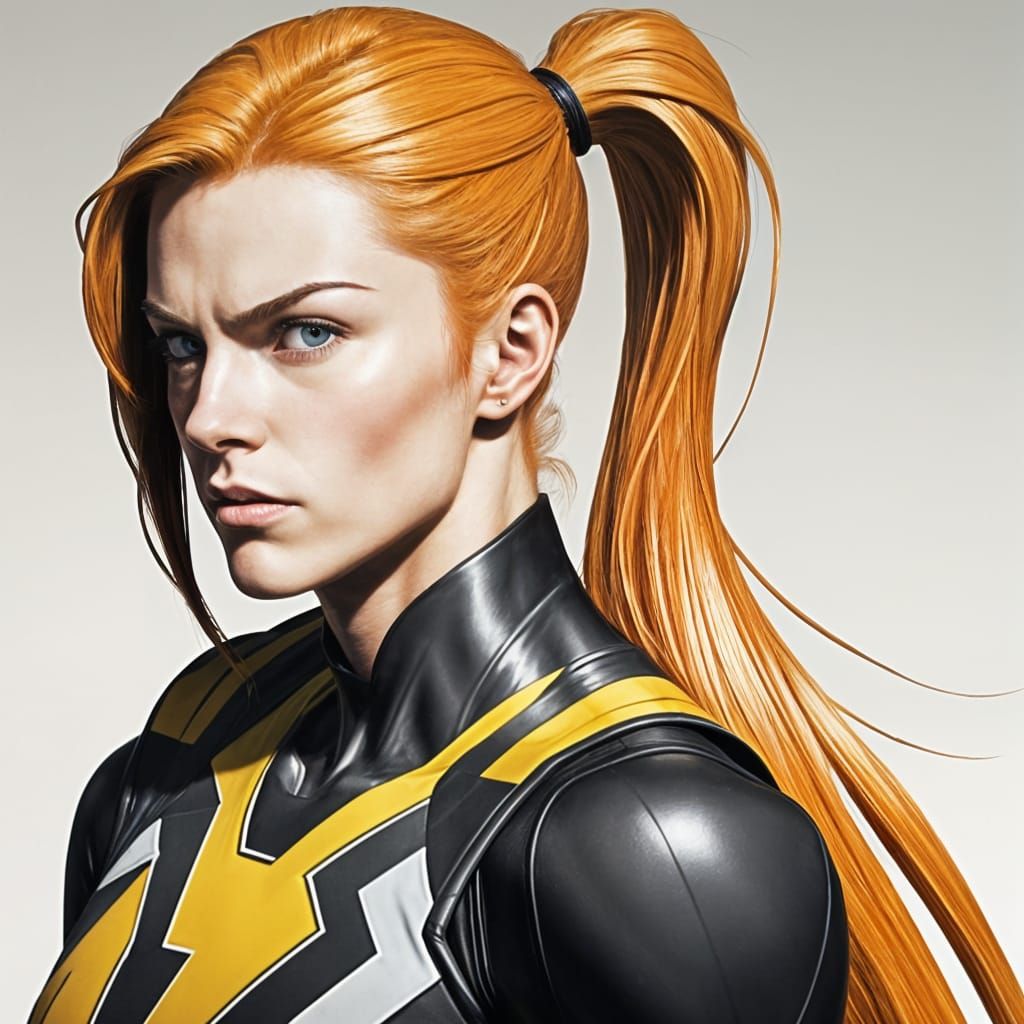 Strong Redhead Superheroine: Athletic Teen in a Ponytail