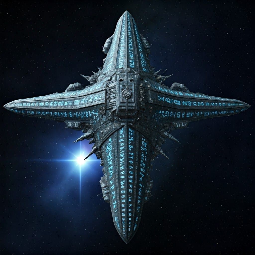 Gigantic Dwarven Starship with Ancient Runes soars Through S...