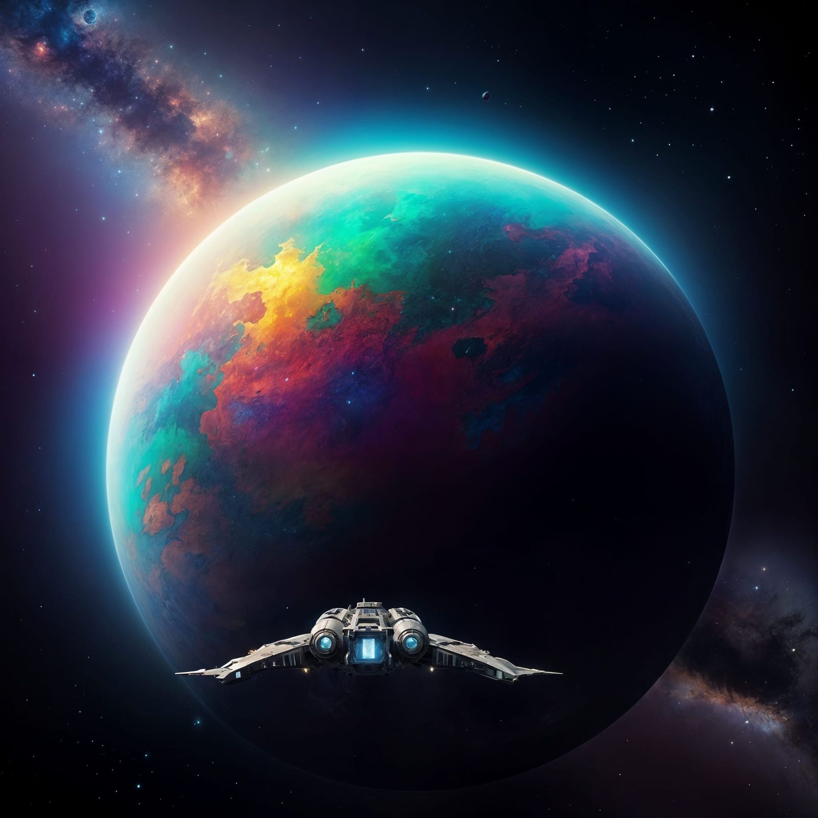 Iridescent Alien Planet in a Futuristic Digital Painting Sty...