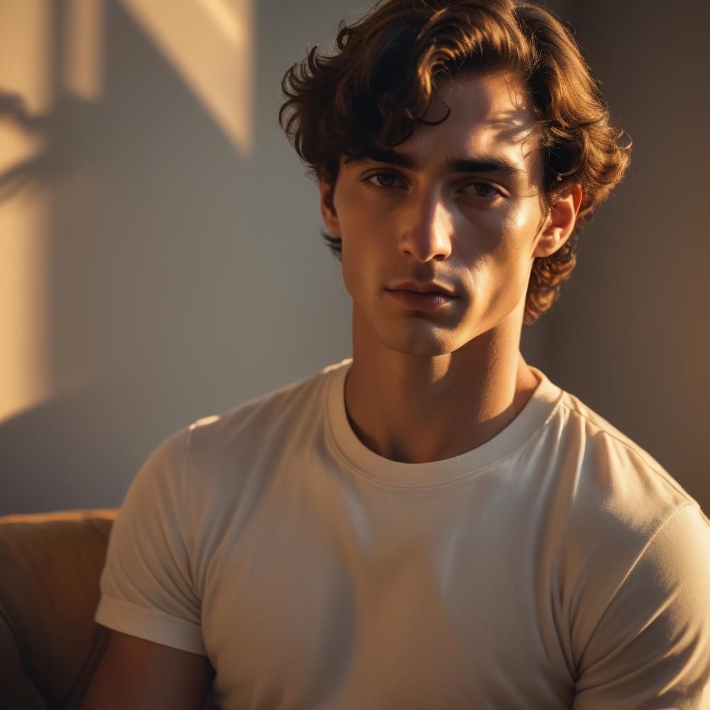 Candid Portrait with Strong Shadows in Neorealist Style