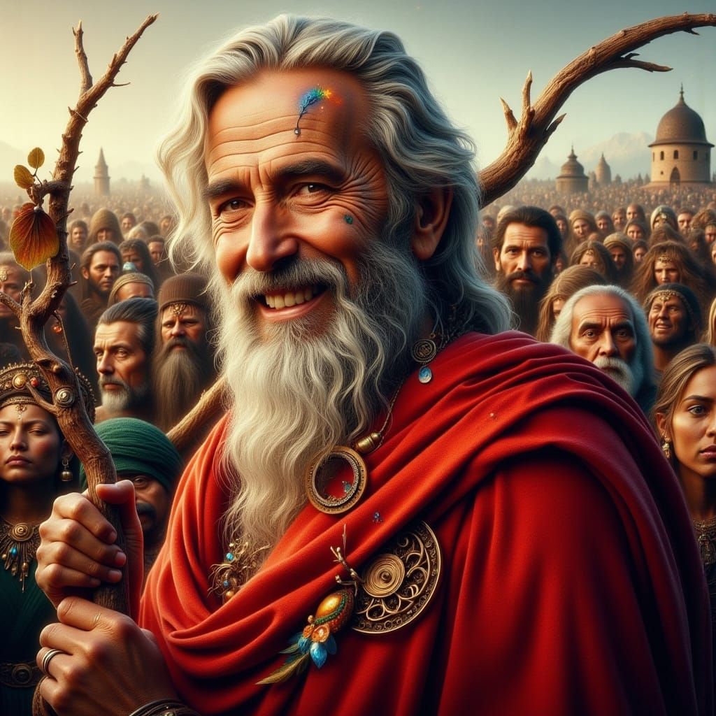 Smiling Man in Red Robe, Earthy Tones