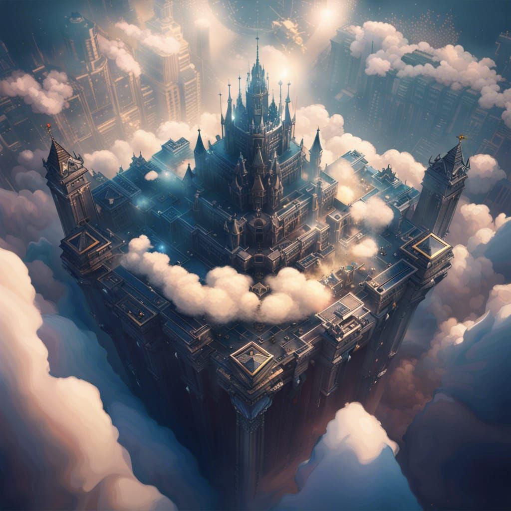 Futuristic Sky City with Robotic Royalty