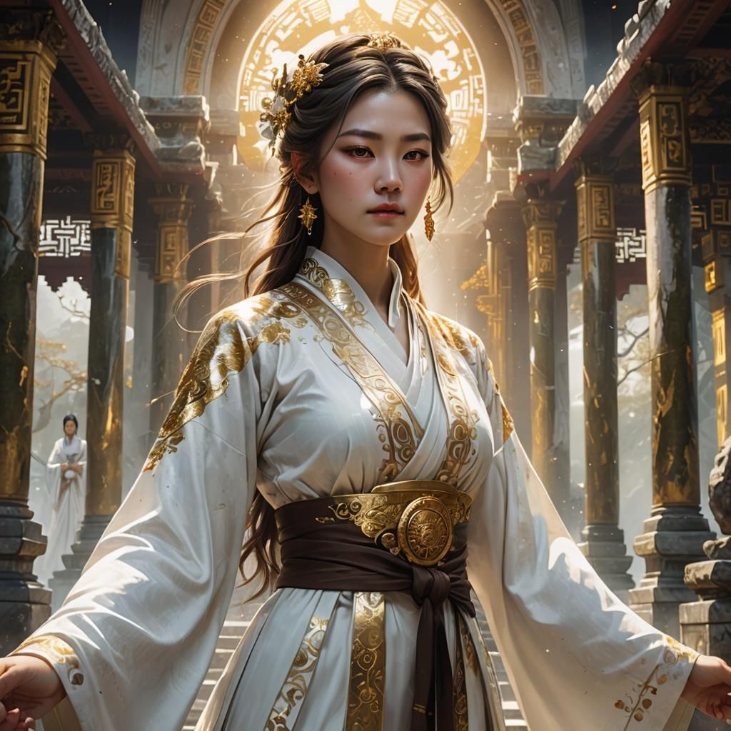 Radiant Cleric in Hanfu: Fantasy Concept Art