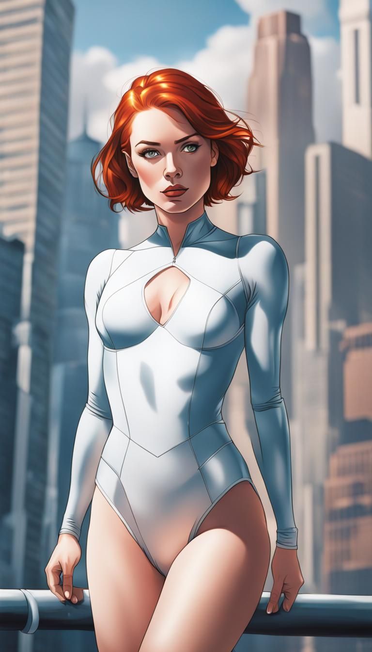 Redhead in Leotard: Hyperdetailed Comic Book Art