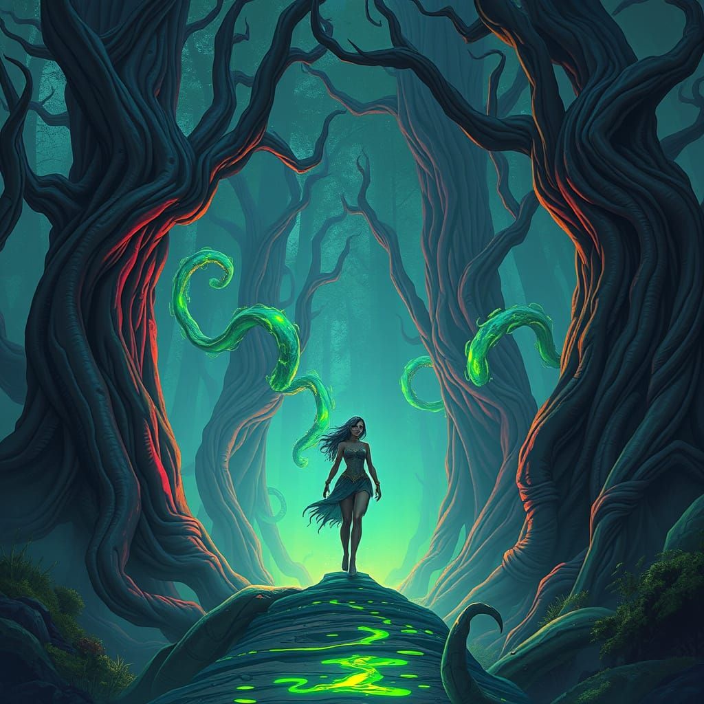 Enchanted Forest Woman with Toxic Tentacles