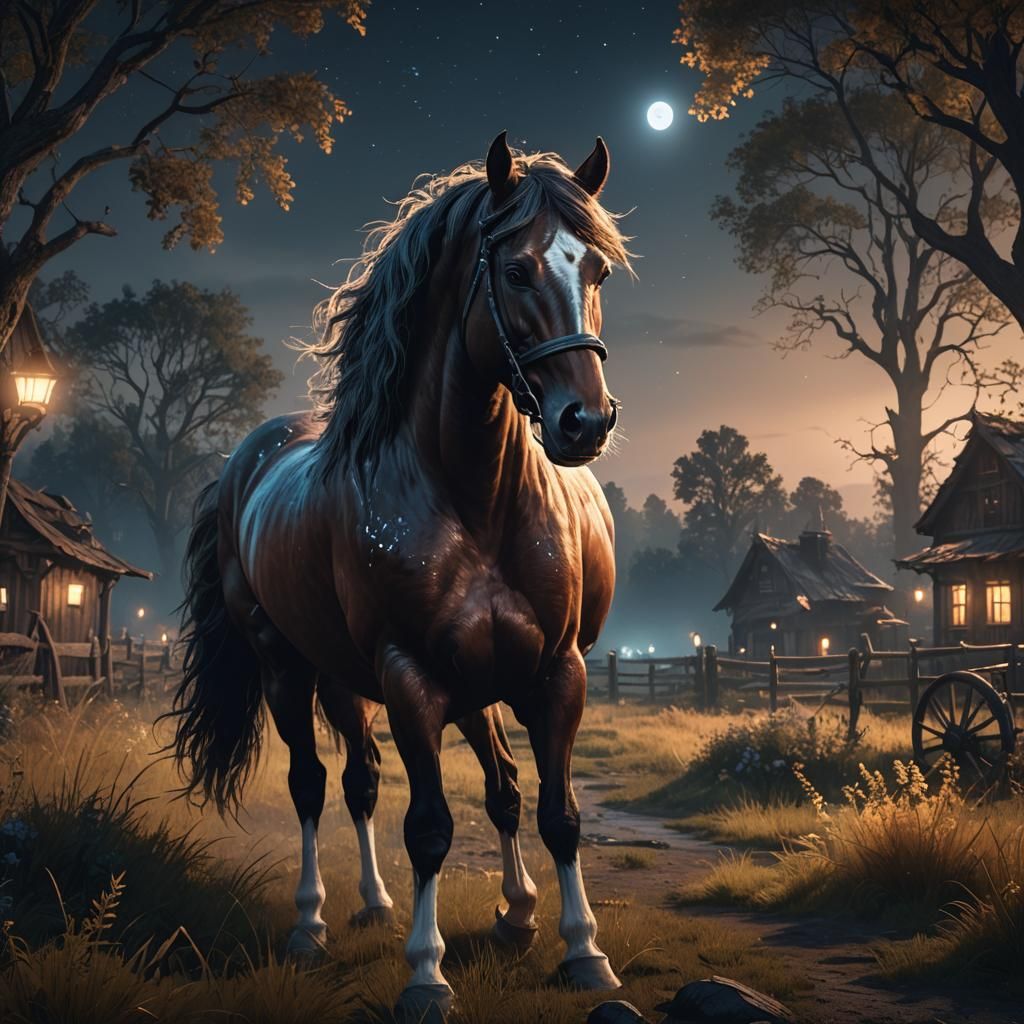 Horse in Field: Detailed Matte Painting