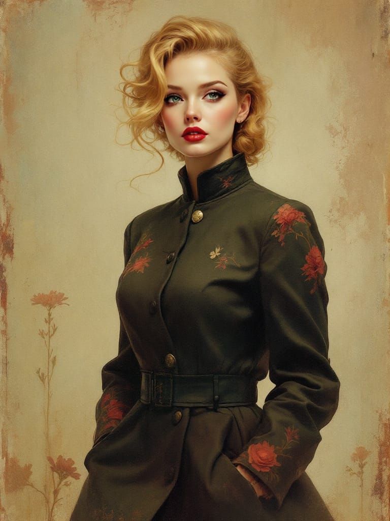 1950s Pin-Up Woman in Mao Jacket, Tonalist Style