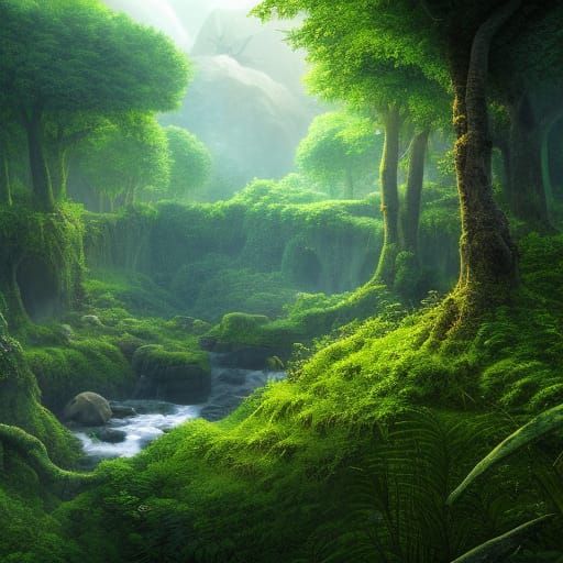 Lush Jungle Landscape in Hyperrealistic Style