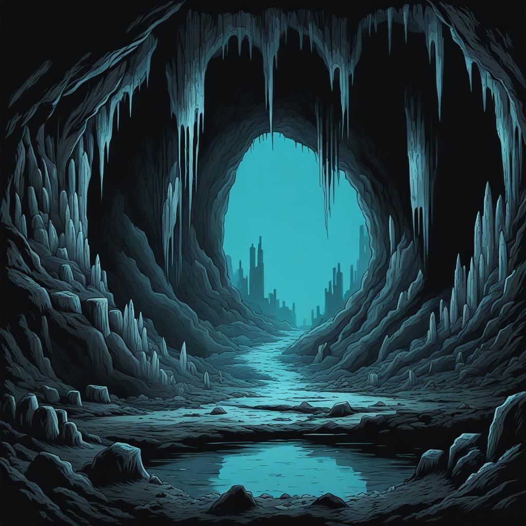 Scary Underground Cavern in Dark Fantasy Style