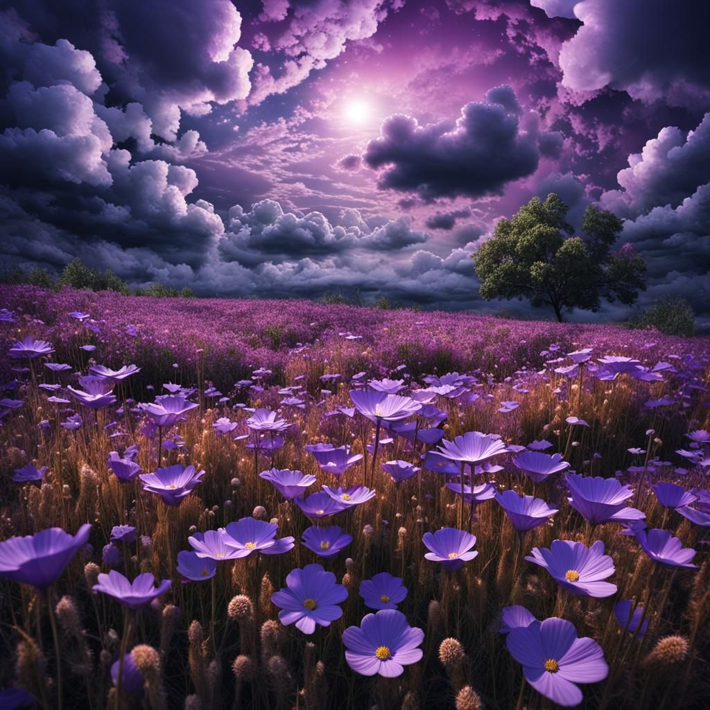 Surreal Paper Flower Field with Candy Clouds