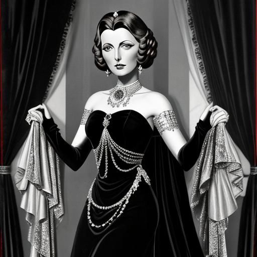 Elegant Woman in Velvet Gown and Jewels