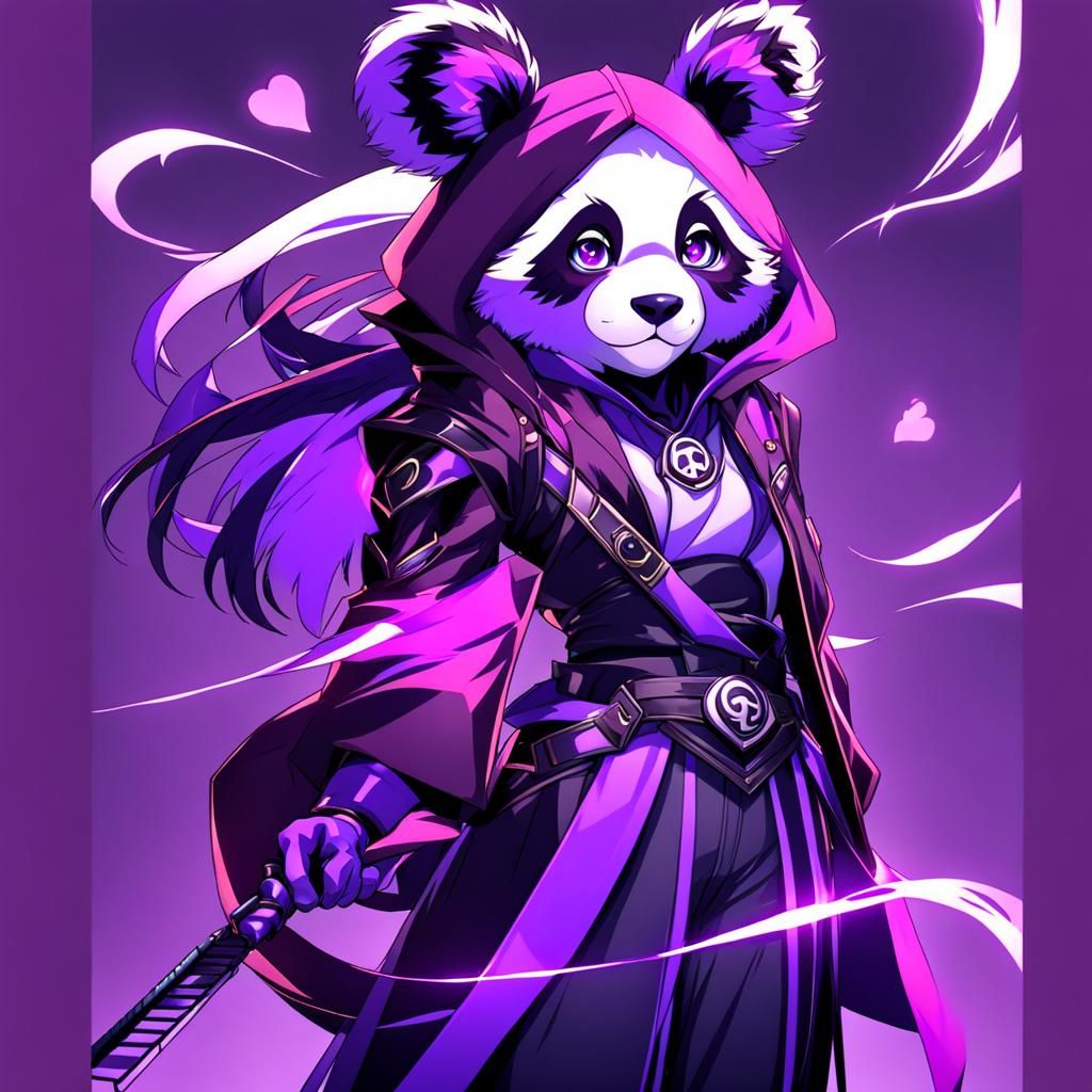 Purple Panda in Anime Style
