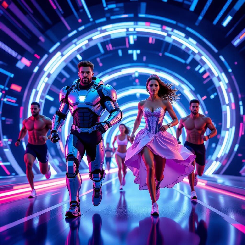 Futuristic Athletes on Circular Track
